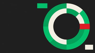 Bauhaus-style poster of a large green ring built from interlocking blocks with nothing holding them